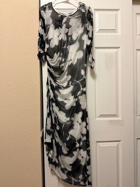 Calvin Klein Black and White Floral Draped Maxi Dress